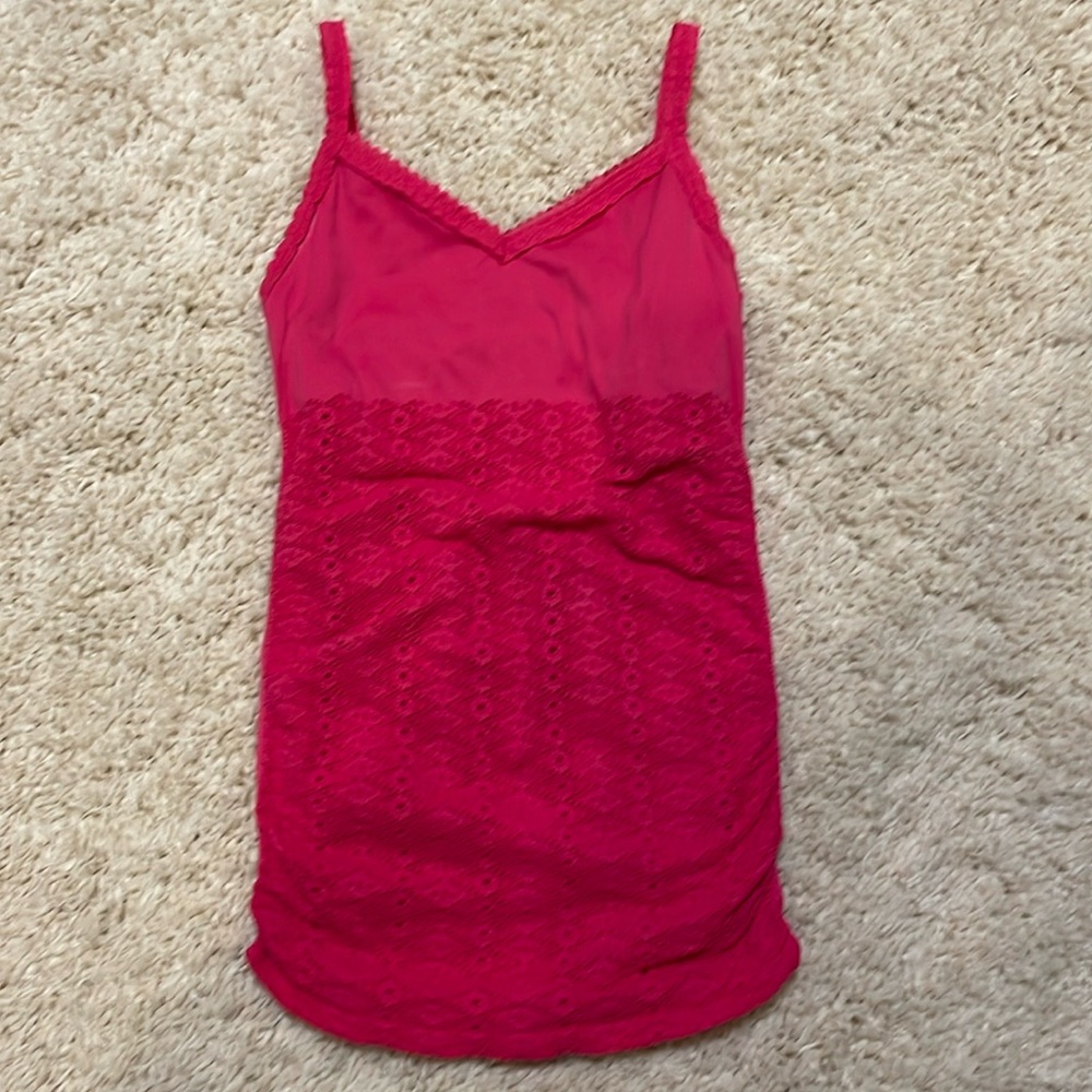 Guess xs/s hot pink stretchy tank top built in bra see through